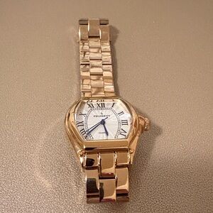Peugeot Gold and White Bracelet Watch with Blue Hands